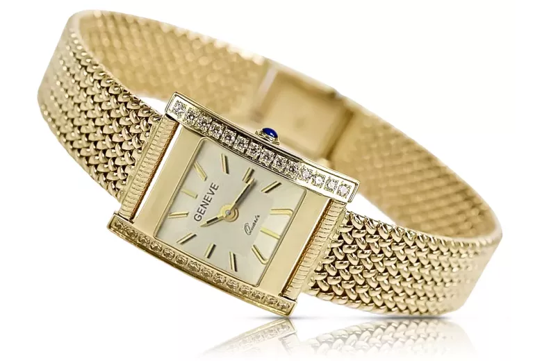 Złoty zegarek damski 14k z BRYLANTAMI 0.25ct Geneve lw035ydg&lbw003y