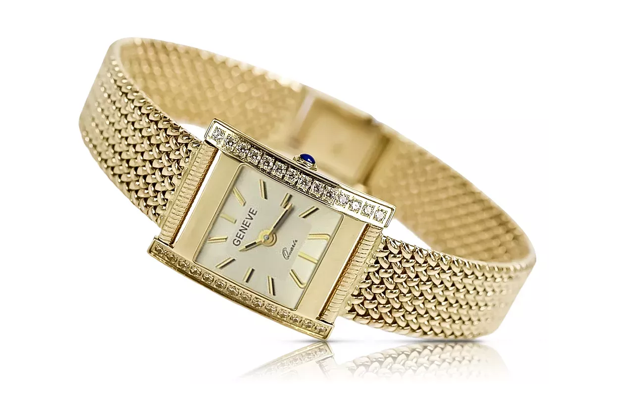 14K Gold Diamond Women's Watch, Rectangle 0.25ct lwd035ydg&lbw003y