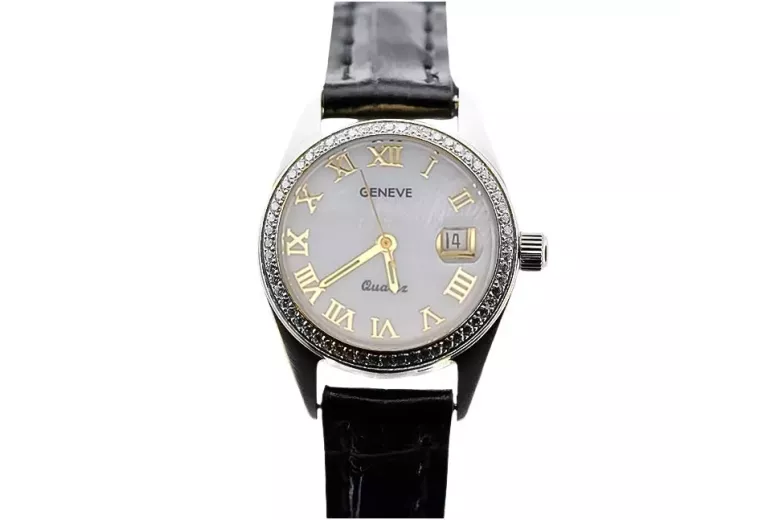 Zegarek damski z białego złota 14k Geneve lw078wdpr z perłową tarczą