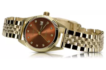 Желтые женские наручные часы из золота 14 карат 585 пробы Geneve lw020ydbrz&lbw008y