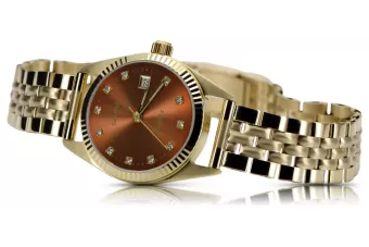 Golden Dámske hodinky 14K Geneve, Cubic Zirconia, Brown Ciferblat | Zlotychlopak.pl