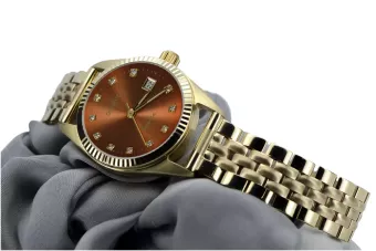 14K Aukso Moteriškas Laikrodis, Rudos Ciferblato, Italų Dizainas.