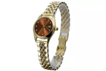 14K Gold Women's Watch, Brown Dial, Italian Design