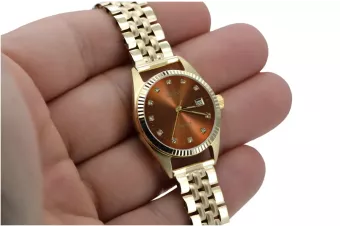 14K Aukso Moteriškas Laikrodis, Rudos Ciferblato, Italų Dizainas.