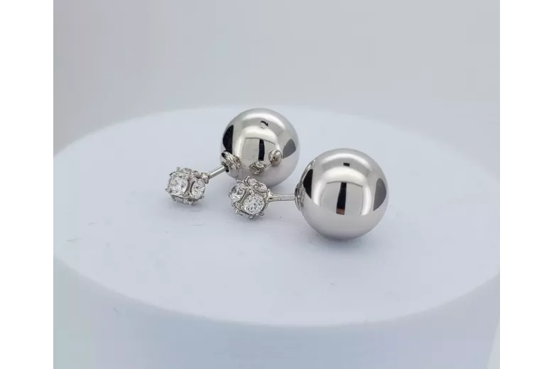Italian white 14k gold key ball zircon earrings cec022w
