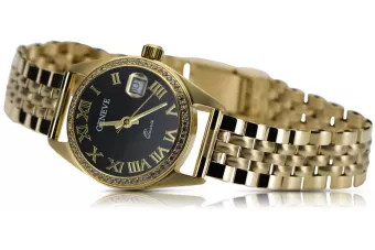 Gelb 14k 585 gold schwarz Zifferblatt Dame Armband Geneve Uhr lw078ydbc&lbw008y