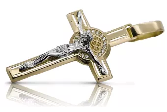 Złoty krzyż Katolicki 14k 585 zawieszka krzyżyk z Jezusem żółte białe złoto ctc027yw