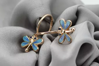 Rose pink 14k 585 gold dragonfly earrings ven153