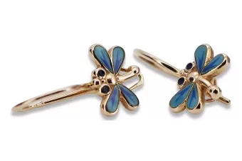 Rose pink 14k 585 gold dragonfly earrings ven153