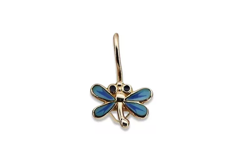 Rose pink 14k 585 gold dragonfly earrings ven153