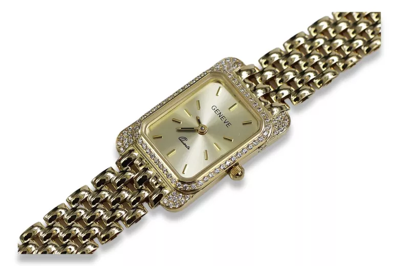 Złoty zegarek z bransoletą damską 14k włoski Geneve lw054ydg&lbw004y 17cm