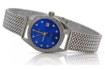 Wellow 14k 585 Gold Damenarmbanduhr Geneve Uhr mit blauem Zifferblatt lw078wdblz&lbw003w