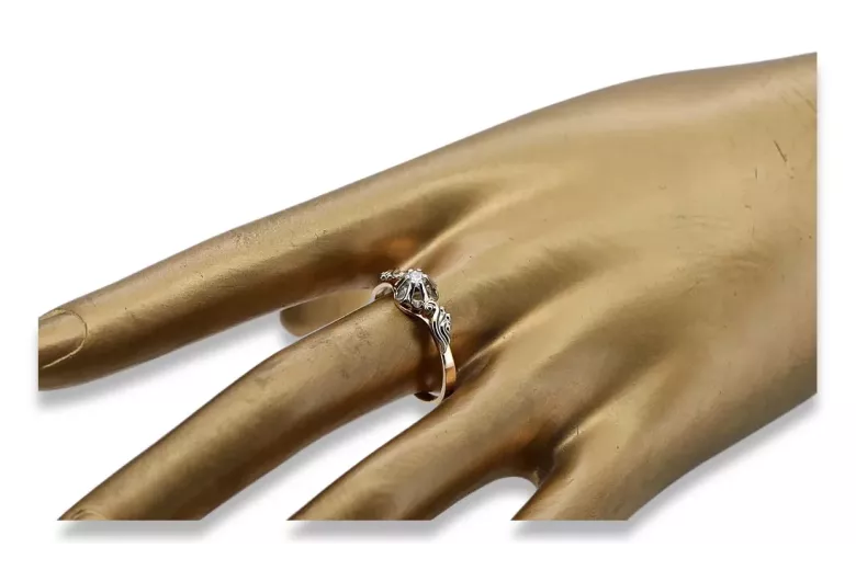 Złoty pierścionek z różowego złota z brylantem vrd303 Rosyjski styl Vintage
