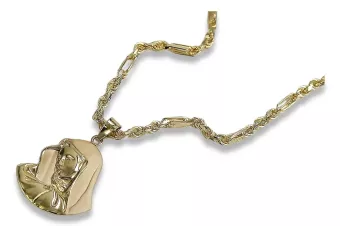 Dievo Motinos medalionas ir Corda Figaro 14k aukso grandinė