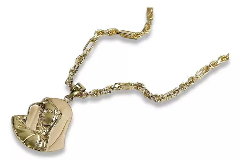 Медальон на Божията Майка и Корда Фигаро 14картна златна верига
