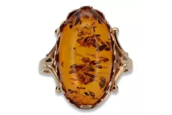 Soviet 14k 585 Zlatý Ruský Ring z ružového zlata s Amber Vrab052