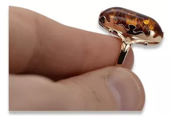 Soviet 14k 585 Zlatý Ruský Ring z ružového zlata s Amber Vrab052