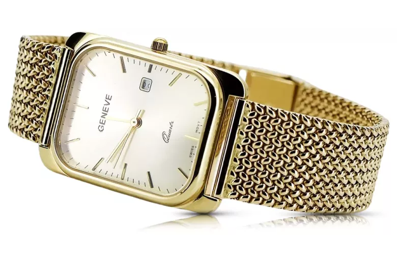 14k Золоті чоловічі прямокутні годинники, mw001ydy&mbw021y