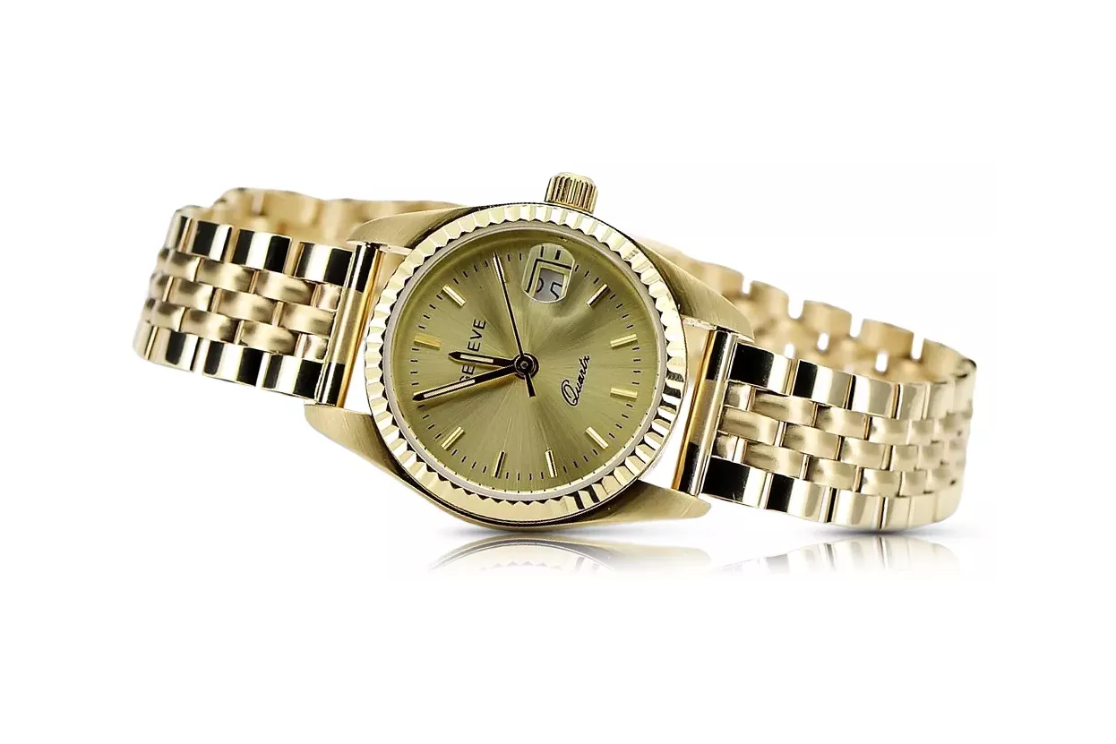 Złoty zegarek z bransoletą damską 14k Geneve lw020ydy&lbw008y