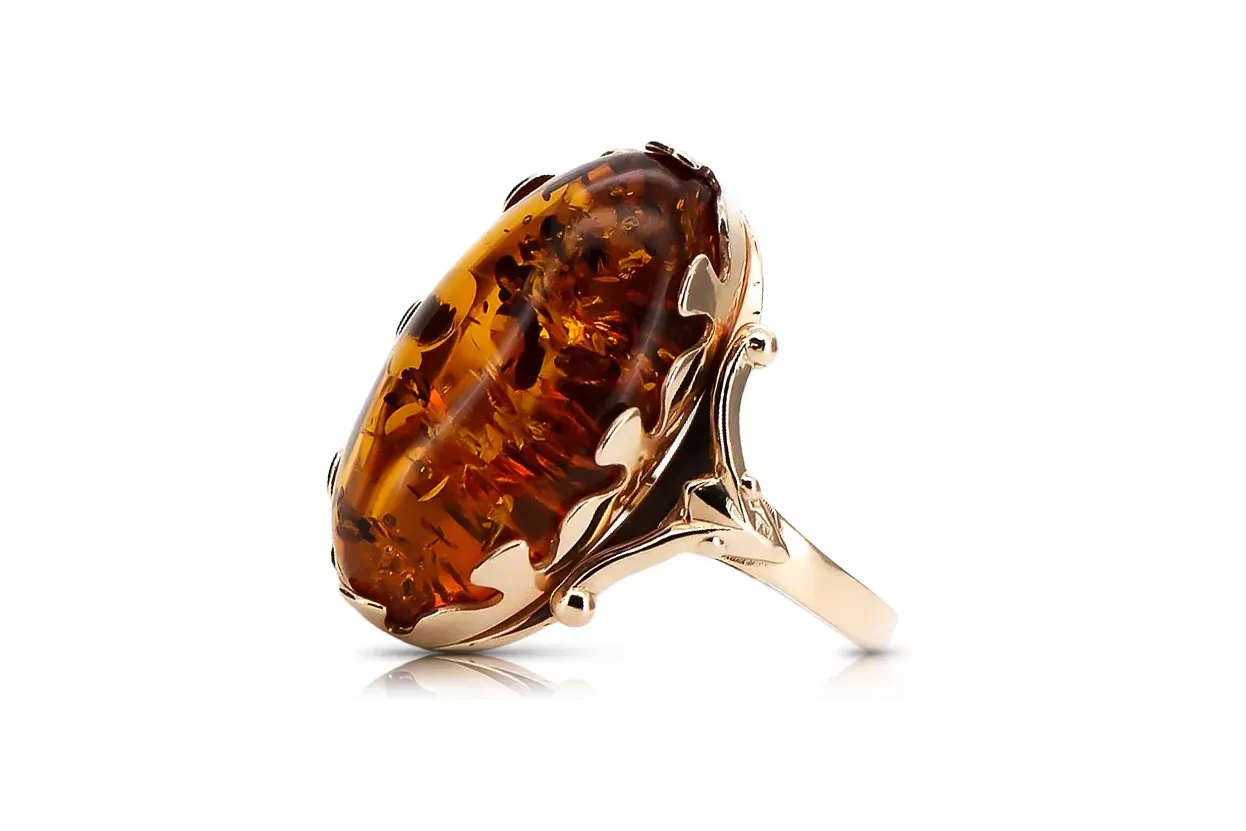 Russian rose Soviet pink USSR red 585 583 gold amber ring vrab052