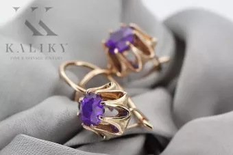 Ροζ-κόκκινα σκουλαρίκια 14k χρυσού 585 με αλεξανδρίτη vec092 Vintage