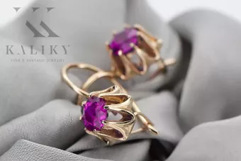 Κορδόνια από ροζ κόκκινο 14k χρυσό 585 με αμητέστη vec092 Vintage
