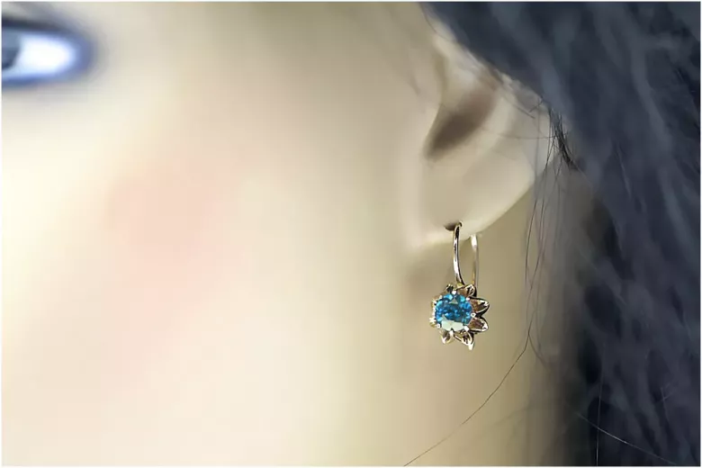 Rose pink 14k 585 gold aquamarine earrings vec092 Vintage Russian Soviet style