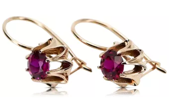Rose pink 14k 585 gold ruby earrings vec092 Vintage Russian Soviet style