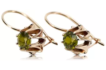 Náušnice s růžovou červenou 14k Gold 585 s Peridotem Vec092 vinobraní