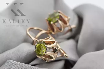 Ροζ-κόκκινα σκουλαρίκια 14k χρυσού 585 με περιδότο vec092 Vintage
