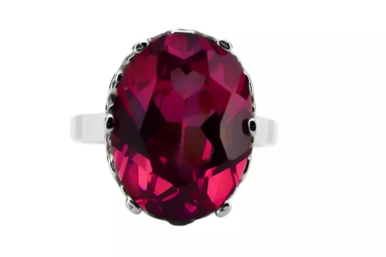 Silver 925 Ruby Ring Vintage Oval Polish