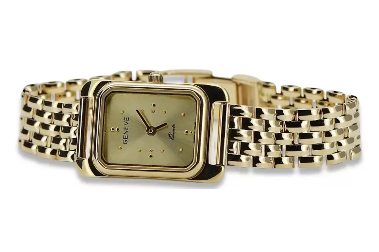 Złoty zegarek z bransoletą damską 14k włoski Geneve lw003ydg&lbw004y