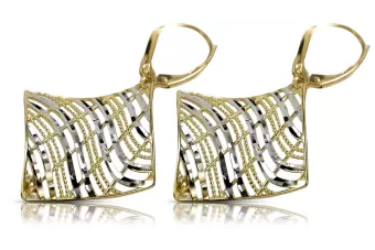 Italian yellow 14k 585 gold diamond cut square earrings cen001y