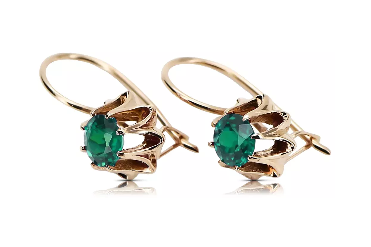 Vintage silver rose gold plated 925 emerald earrings vec092rp Russian Soviet style