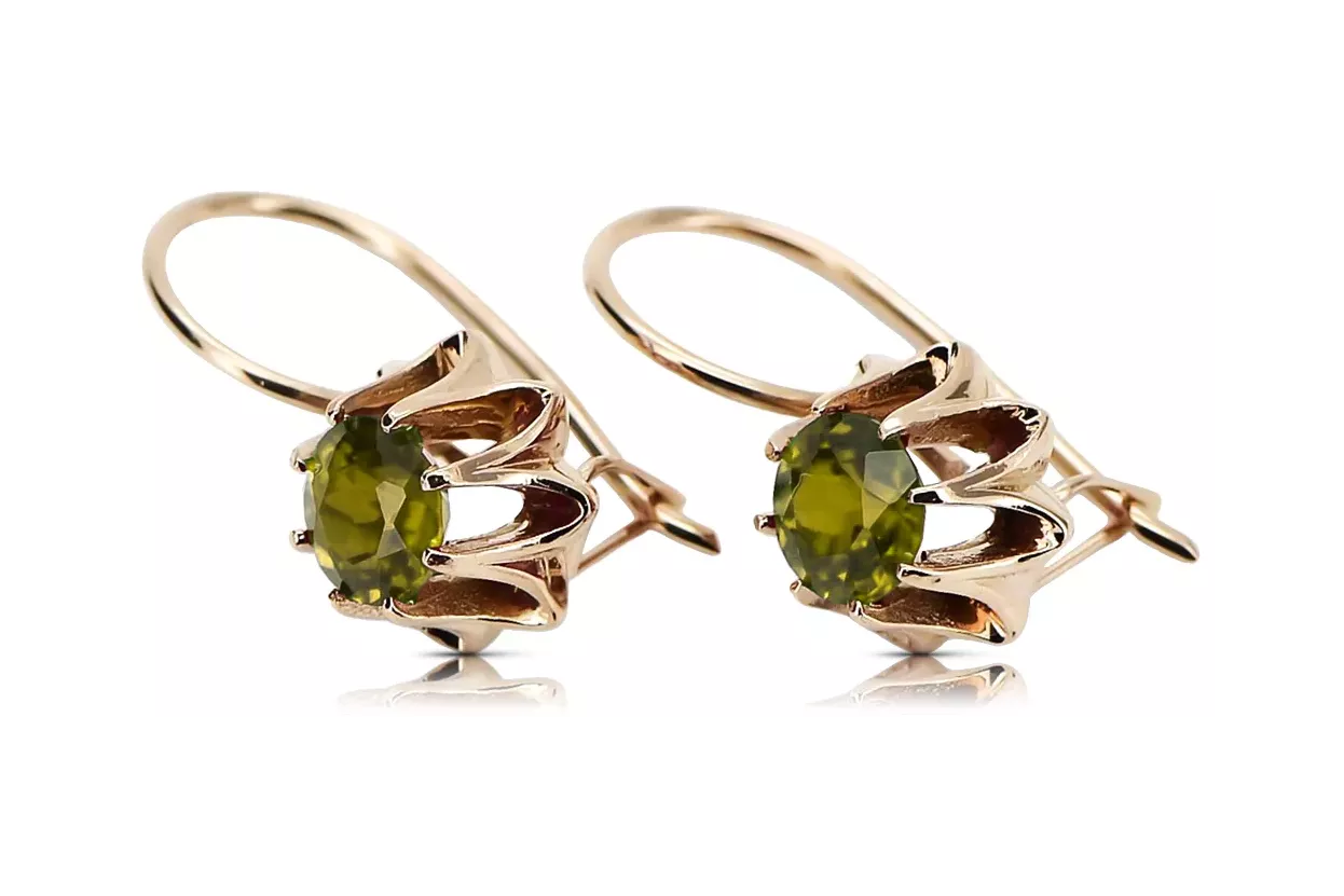 Vintage silver rose gold plated 925 peridot earrings vec092rp Russian Soviet style