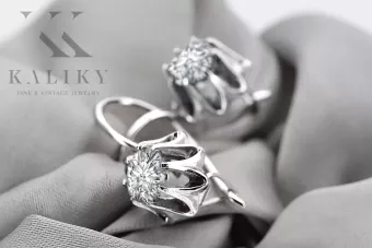 Silber 925 Vintage Ohrringe Fassung vec092s Russisch-Sowjetischer Stil