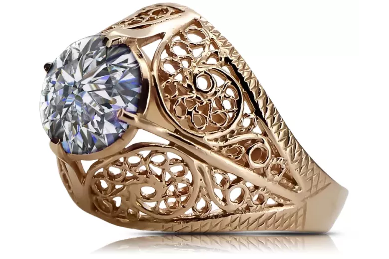 Złoty pierścionek z czerwonego różowego 14k złota 585 z Cyrkonią vrc026 Vintage