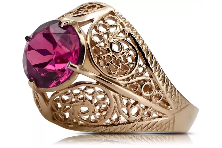 Rosa rosa 14k Oro 585 Ruby Ring Vintage vrc026