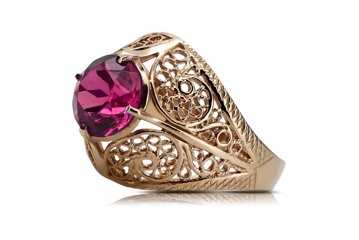 Rosa rosa 14k Oro 585 Ruby Ring Vintage vrc026