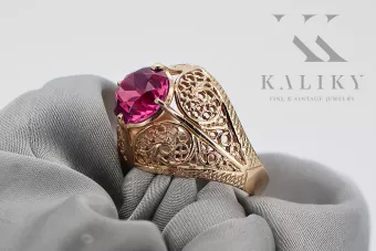 Χρυσό δαχτυλίδι 14k με ρουμπίνι, στρογγυλό 9mm