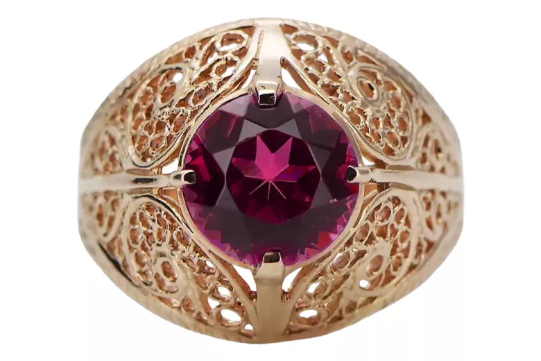 Rosa rosa 14k Oro 585 Ruby Ring Vintage vrc026