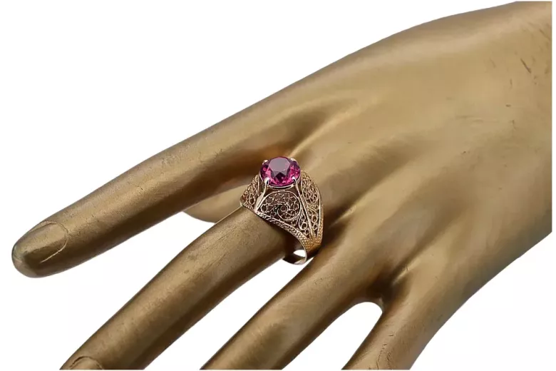 Рожева рожева 14k Золота 585 Ruby Ring Вінтаж vrc026