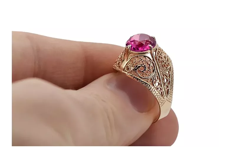 Rosa rosa 14k Oro 585 Ruby Ring Vintage vrc026