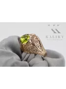 Auksinis žiedas iš raudonos rožinės 14k aukso 585 su peridotu vrc026 Vintage