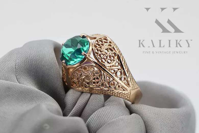 حلقة ذهبية حمراء وردية 14 كارت ذهب 585 مع Emerald vrc026