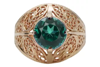 Χρυσό δαχτυλίδι από κόκκινο ροζ 14k χρυσό 585 με Emerald vrc026 Vintage