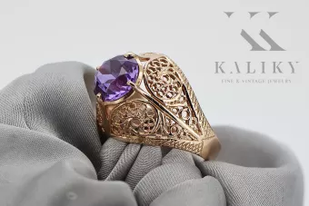 Ρωσικό Ρωσικό τριαντάφυλλο 14k 585 χρυσό αλεξανδρίτη ρουμπίνι σμαραγδιού σαπρίτη ζιρκόν δαχτυλίδι vrc189
