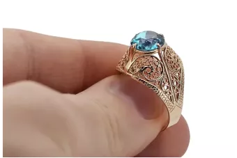 Δαχτυλίδι από κόκκινο ροζ χρυσό 14k 585 με γαλαζοπράσινο γαλαζοπράσινο vrc026 Vintage