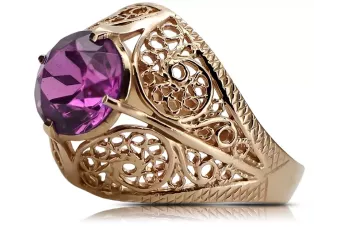Rosa rosa 14k oro 585 anillo de amatista vrc026 Vintage