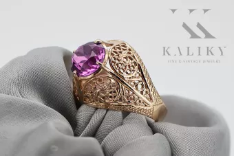Χρυσό Ρωσικό δαχτυλίδι από κόκκινο ροζ 14k χρυσό 585 με Amethyst vrc026